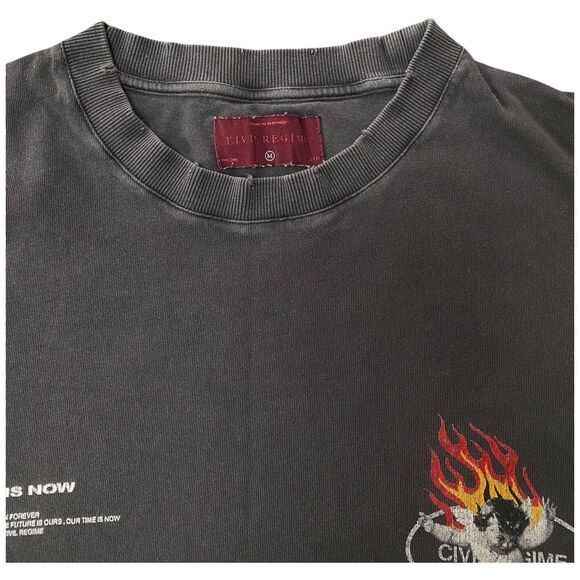 Civil Regime M Rebel Youth Angel Fire Black Washed Distressed Oversized Tee - Picture 4 of 12